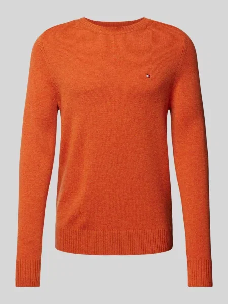 Sweter wełniany z wyhaftowanym logo Tommy Hilfiger pomarańczowy