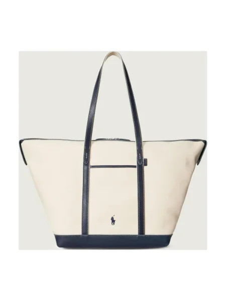 Polo Ralph Lauren Shopper táska ekrü / sötétkék bézs
