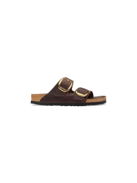 Klapki Birkenstock skórzane na sprzączkę brązowe