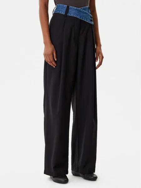 Desigual Hlače iz tkanine Denimwaist Wide Leg črna