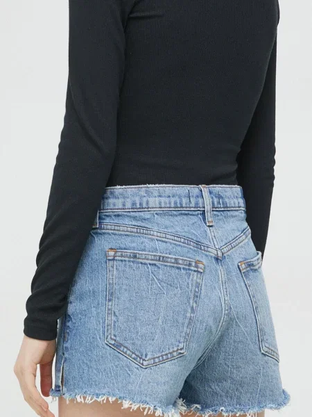 Džínové šortky Abercrombie & Fitch hladké high waist modré