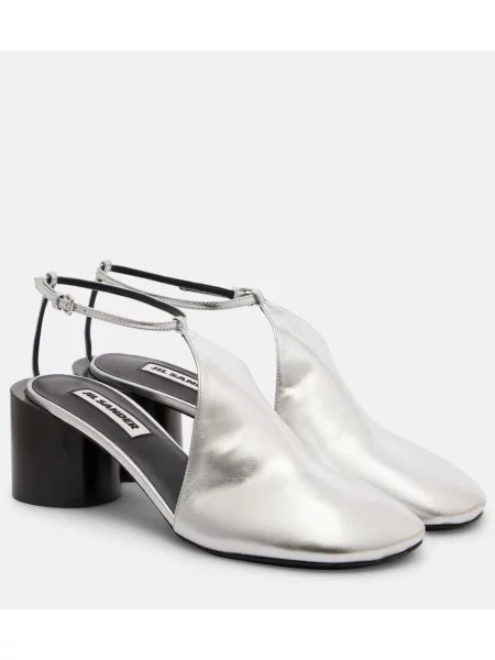 Pantofi cu toc Jil Sander din piele argintiu