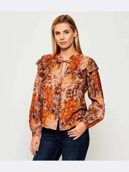 Desigual cămașă ROMANTICA cu un decolteu legat regular portocaliu