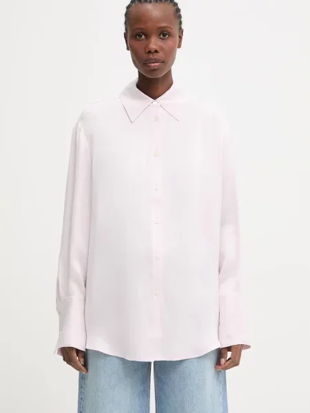 Anine Bing BRIDGET SHIRT POWDER PINK cămașă cu vâscoză de femei roz