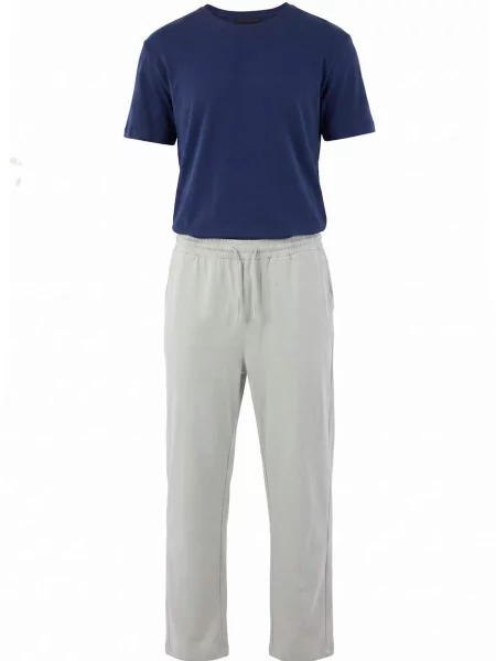 Trendyol Pijama lungă albastru marin / deschis gri