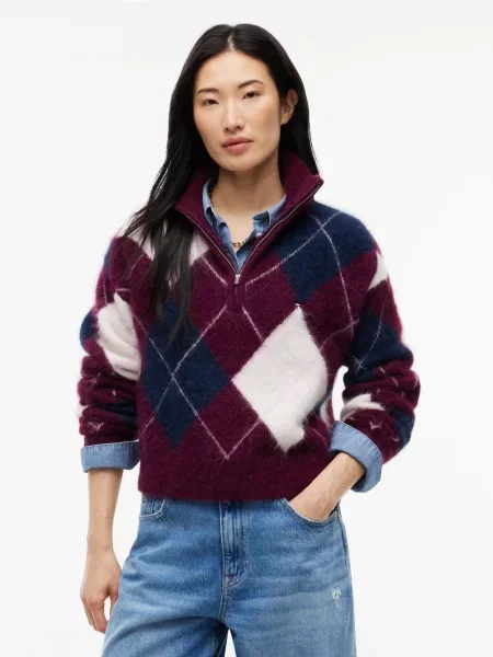 Tommy Jeans bluzka typu troyer z domieszką alpaki i wełny Kobiety Wełna lila S