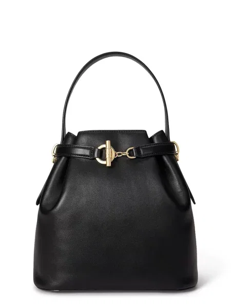Torba typu worek z naturalnej skóry bydlęcej Lauren Ralph Lauren czarna