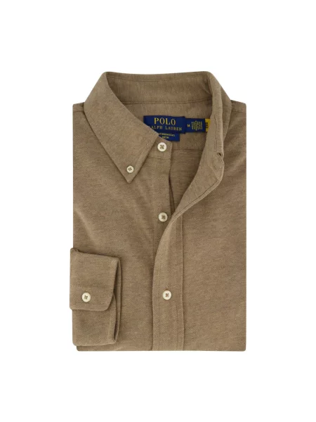 Dzianinowa długa koszula Polo Ralph Lauren z długim rękawem brązowa