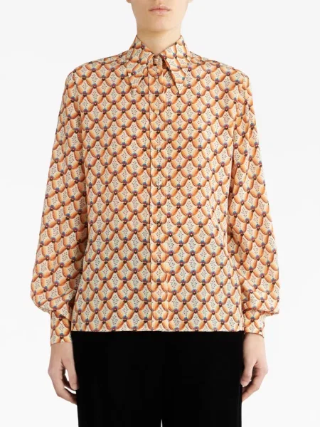 Cămașă Etro de mătase cu model floral cu imagine maro