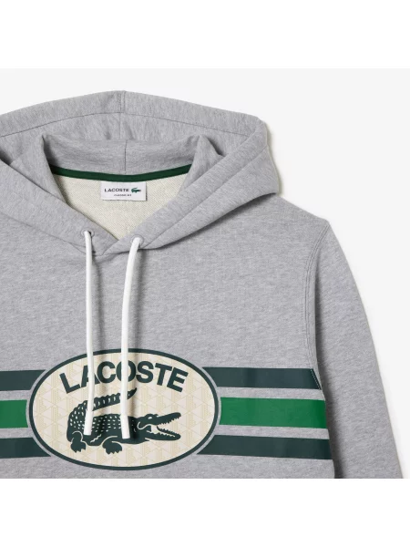 Lacoste Bluza Z Kapturem Z Nadrukiem Classic Fit szara