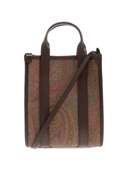 Geantă shopper Etro din piele cu imagine cu model paisley maro