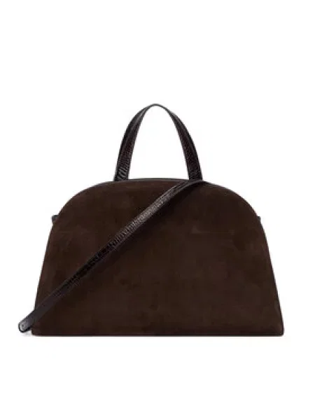 Tory Burch Ročna torba Romy Suede Bauletto Temno rjava