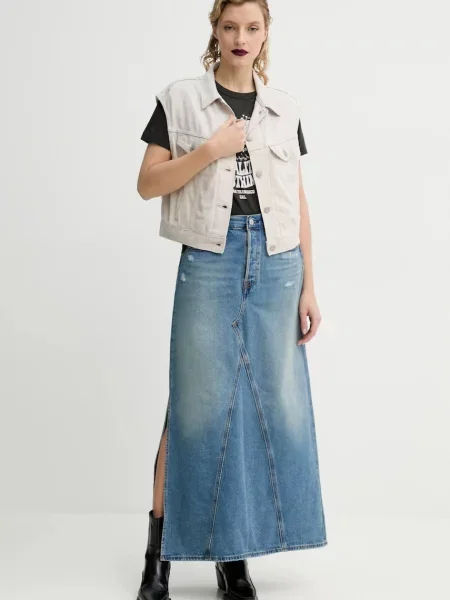 Levi's spódnica jeansowa ICONIC LONG SKIRT W/SLIT maxi rozkloszowana niebieski