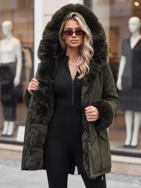 Kurtka parka z futerkiem CHARMFUR Dstreet zielona