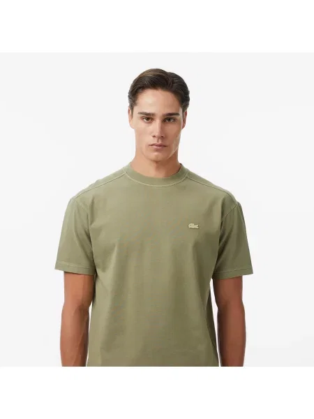 Lacoste T-Shirt Z Okrągłym Dekoltem Relaxed Fit Khaki zielony
