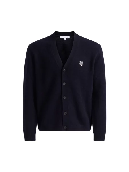 Kardigan Maison Kitsune wełniany z paskiem niebieski