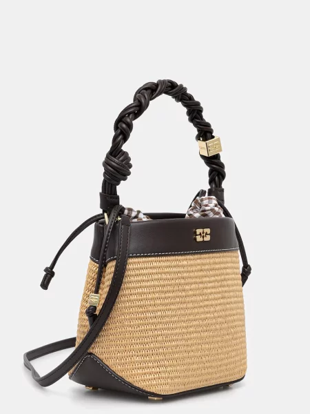 GANNI torebka crossbody pleciona Bou Raffia brązowa