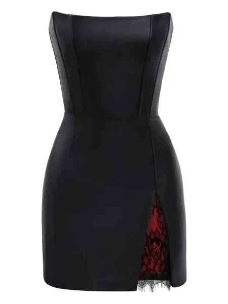 Rochie mini Lika din dantelă de costum negru