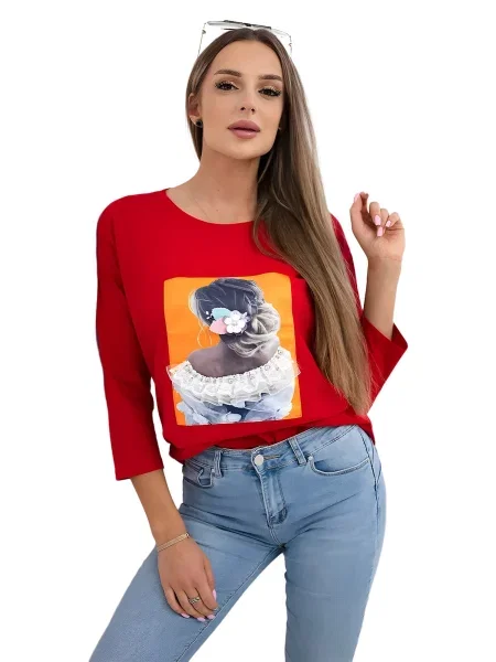 Halenka s 3D grafikou krajka červená
