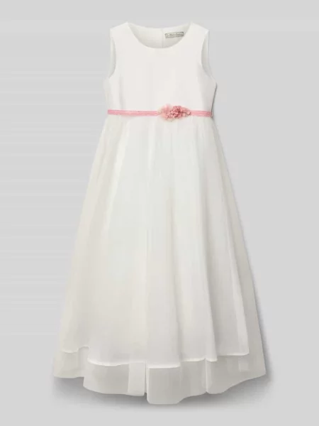 Długa sukienka z okrągłym dekoltem Une Hautre Couture biała