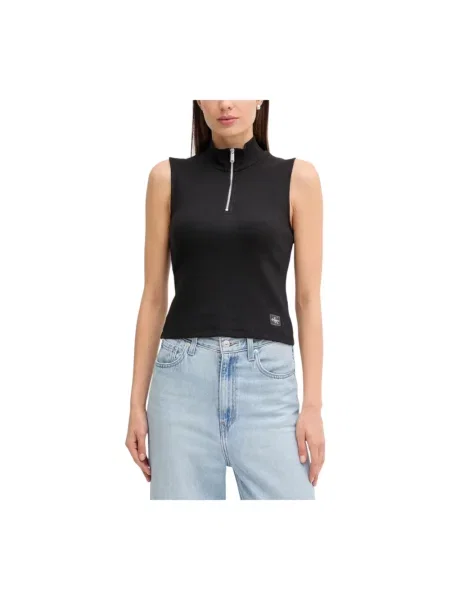 Lniany top Calvin Klein Jeans czarny