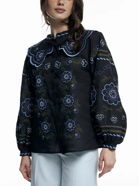 Лляна Вишита сорочка FloveTouch чорний