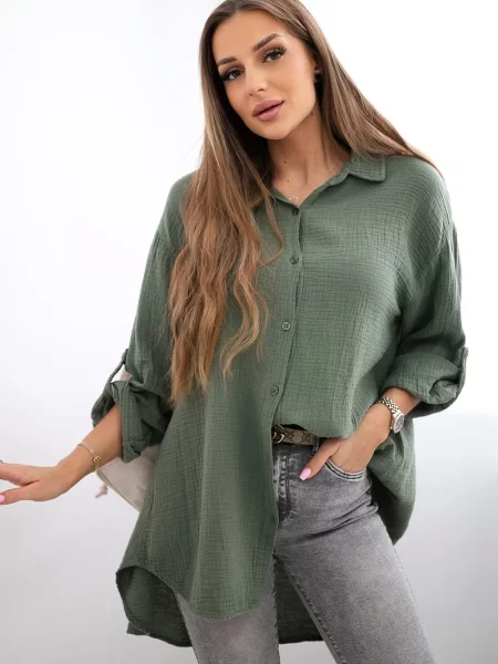 Cămașă Kesi Włoski din muselină kaki