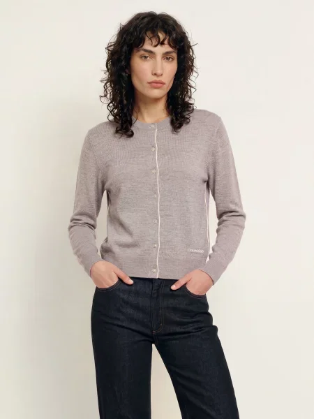 Calvin Klein Pletený Svetr Z Merino Vlny / režná šedá