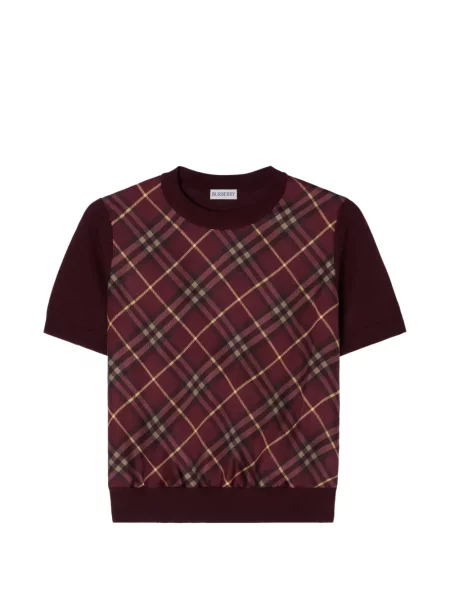 Tricou Burberry de lână în carouri roșu