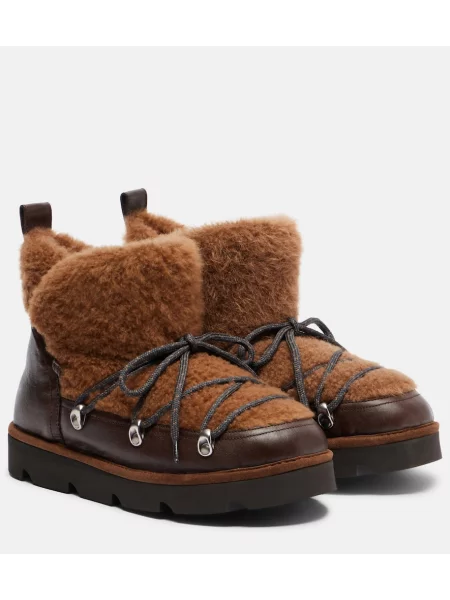Botine Brunello Cucinelli cu șireturi din piele maro