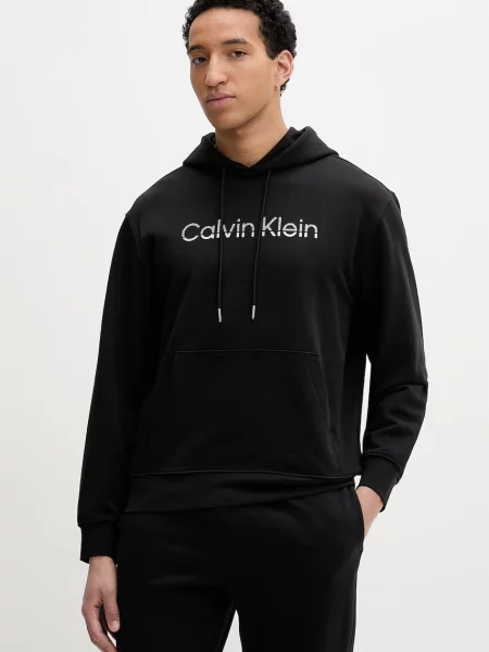 Jachetă cu glugă Calvin Klein cu glugă din material terry negru