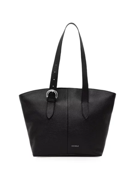 Geantă shopper Coccinelle din piele cu cataramă negru