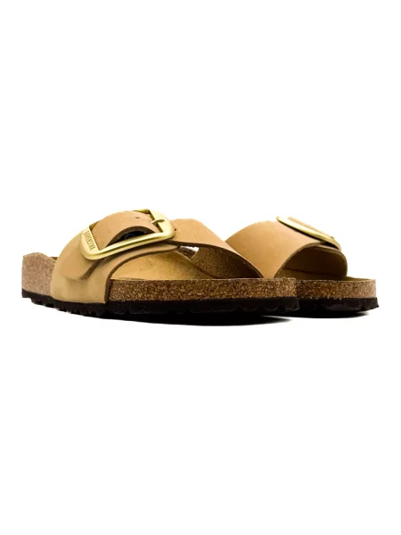 Klapki Birkenstock skórzane na sprzączkę brązowe