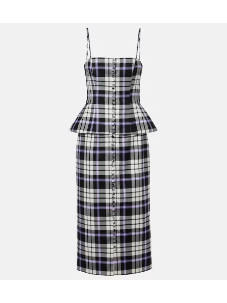 Rochie midi Carolina Herrera de lână în carouri negru