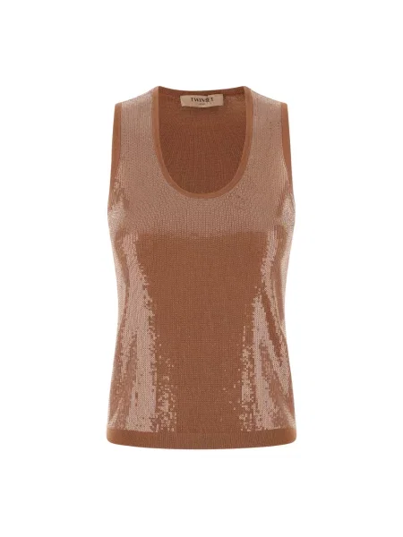 Dzianinowy top Twinset brązowy