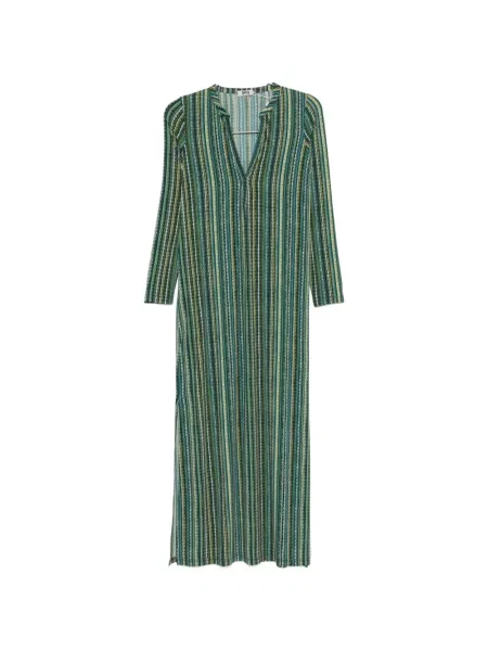Sukienka maxi Siyu w paski z dekoltem w serek garniturowa zielona