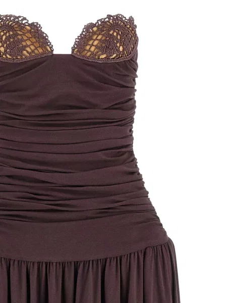 Rochie midi Magda Butrym din dantelă drapată maro