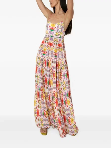 Rochie maxi Borgo De Nor cu imagine cu imprimeu geometric alb