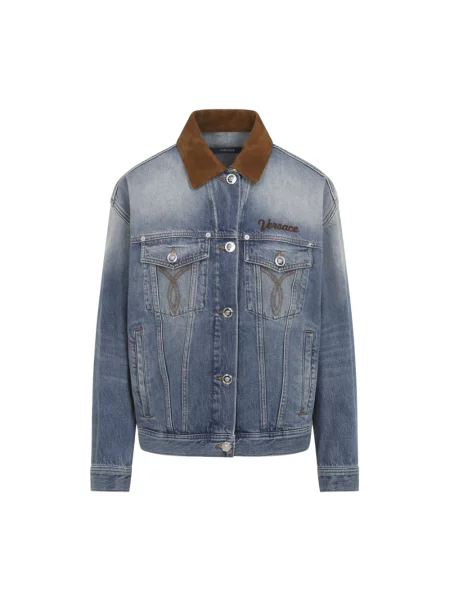 Kurtka jeansowa Versace z kamieniami niebieska