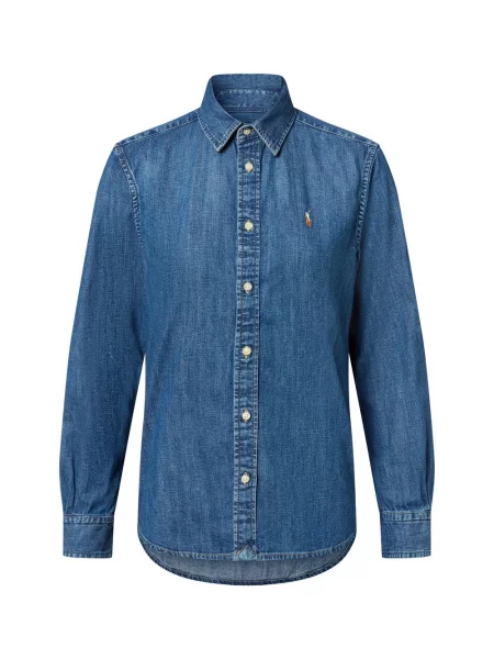 Bluzka Ralph Lauren z twillu z długim rękawem niebieska