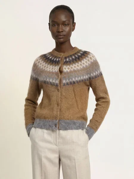 Max Mara Studio Pletený Svetr Meringa S Mohérem hnědá / krémová šedá