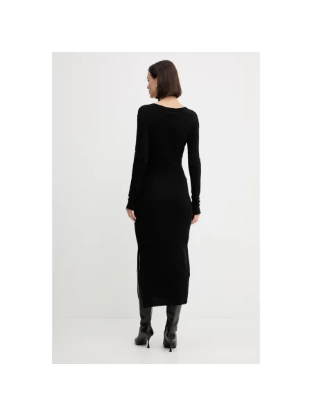 Lniana długa sukienka maxi Twinset czarna