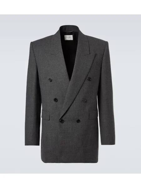 Vlněné dvouřadé sako Saint Laurent šedé