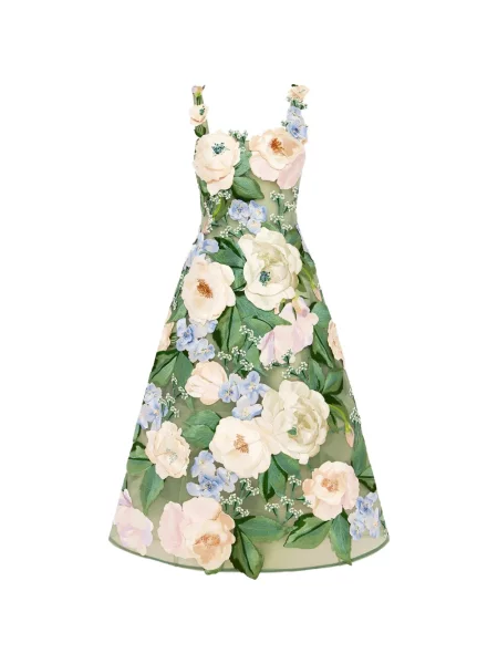 Rochie Leo Lin cu model floral verde