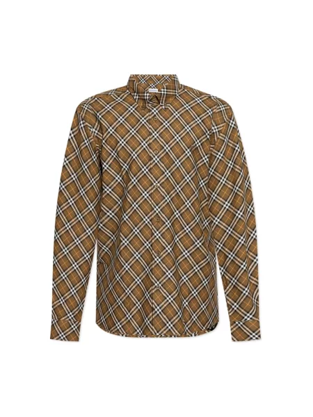 Haftowana koszula Burberry w kratę retro brązowa