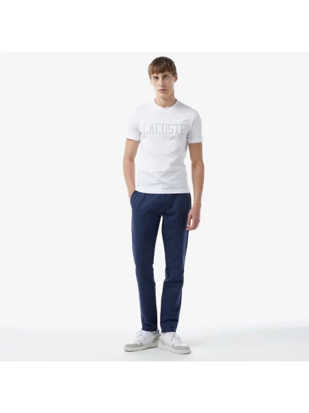 Lacoste Koszulka Slim Fit Z Okrągłym Dekoltem I Nadrukiem biały