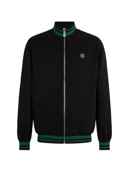 Hanorac cu fermoar Philipp Plein din jacard negru