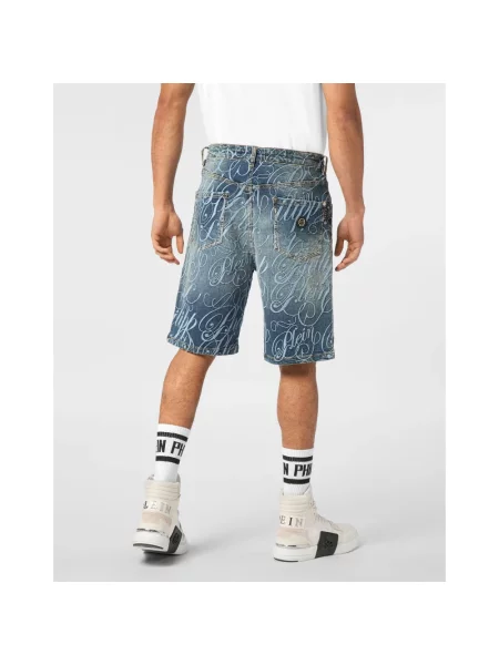 Szorty jeansowe Philipp Plein z logo niebieskie