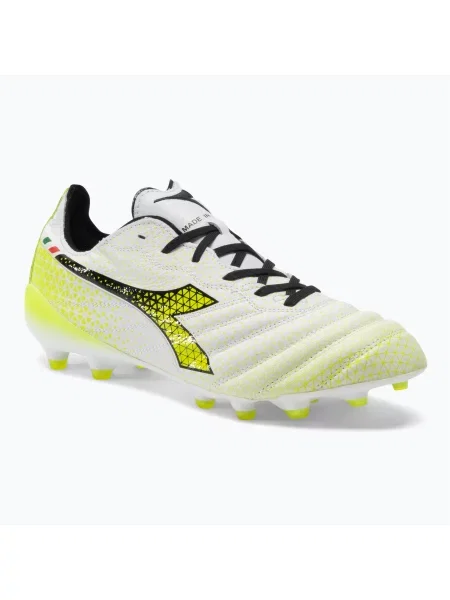 Ghete de fotbal Diadora Brasil Elite Tech GR ITA LPX pentru bărbați alb/negru/galben-fluo alb