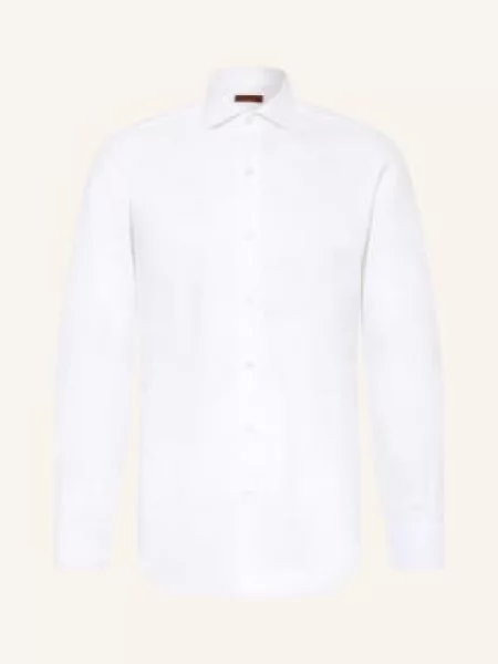 Barba Napoli Koszula Piqué O Kroju Slim Fit weiss biała